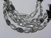 Black Rutile Faceted Long Oval Shape Beads